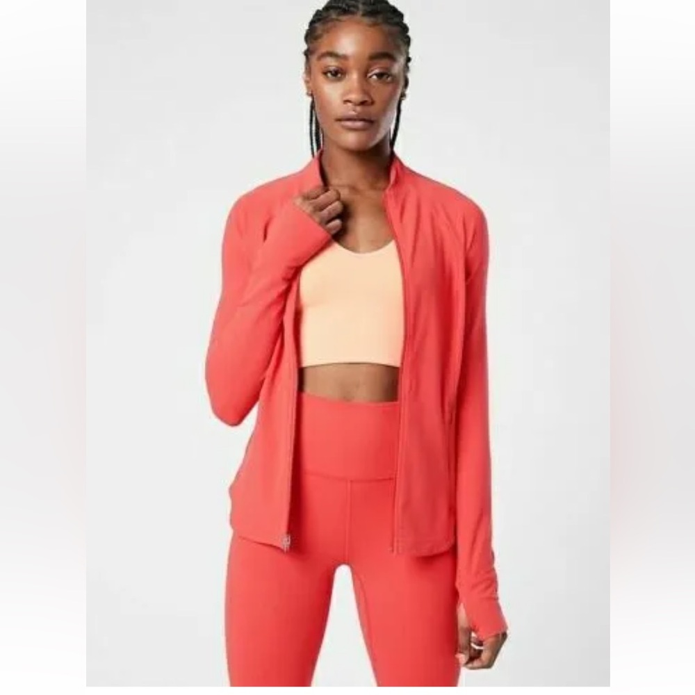 Athleta Salutation Stash Jacket in Lychee Red Powervita